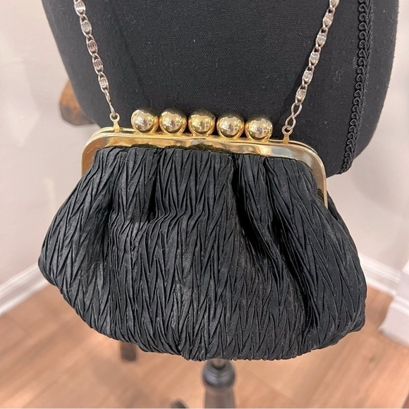 Vintage Carla Marchi Black Satin Pleated Crossbody Clutch Evening Bag - Picture 2 of 12